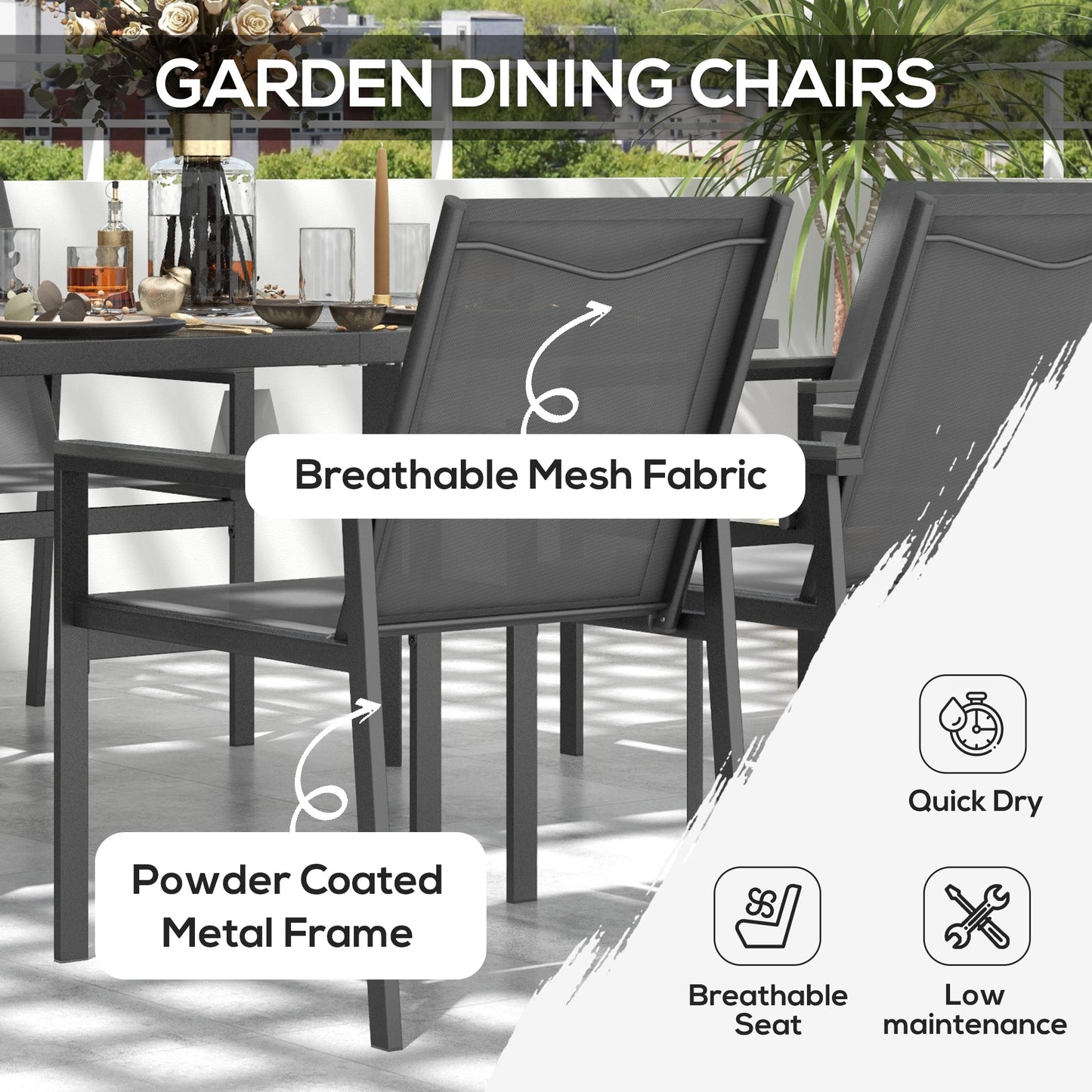 Outsunny Seven-Piece Metal Dining Set, with Glass-Top Table - Grey