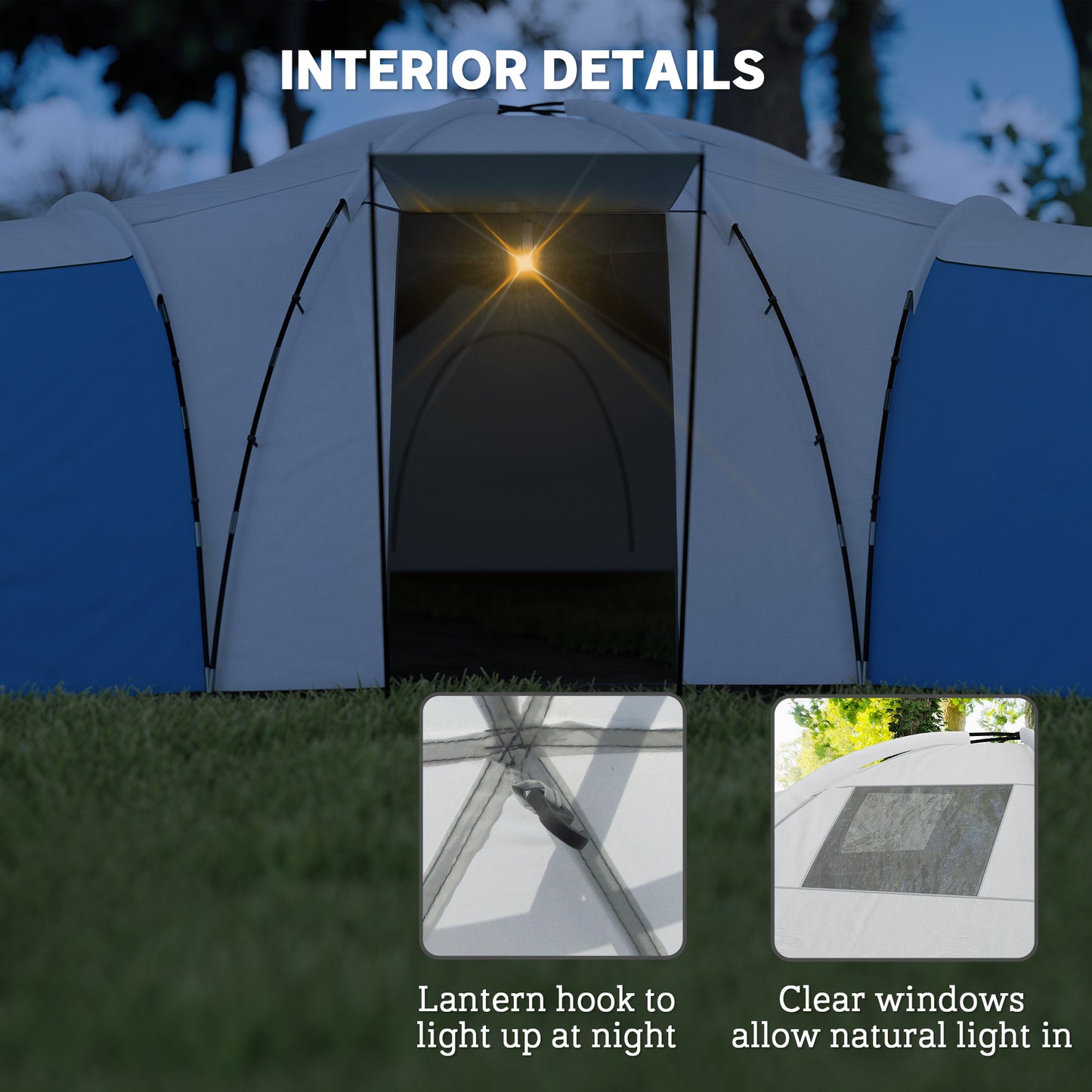 Outsunny 6-9 Man Tent with Bedrooms and Living Room, Accessories Included, Blue