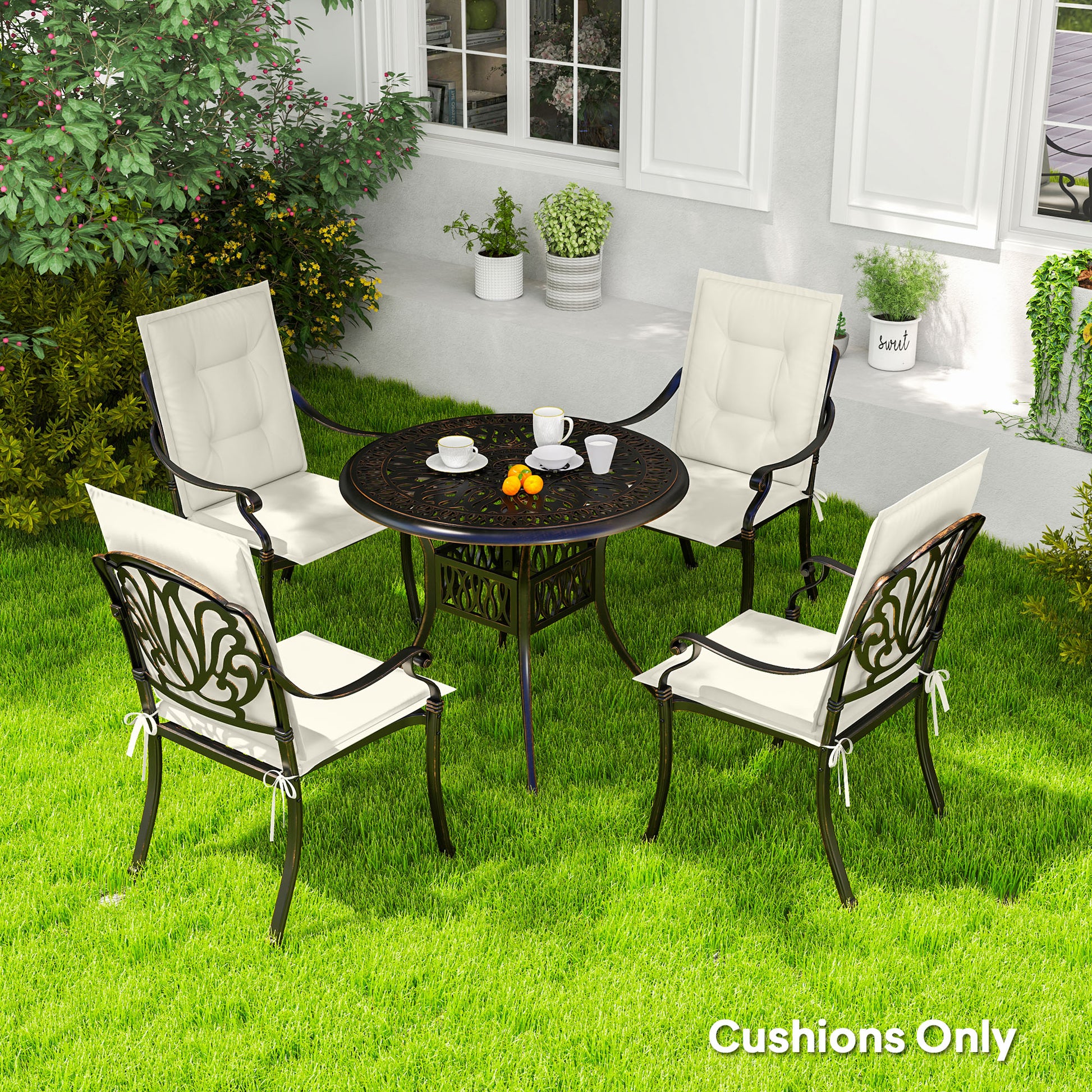 Outsunny Set of Four Padded Garden Seat Cushions - White