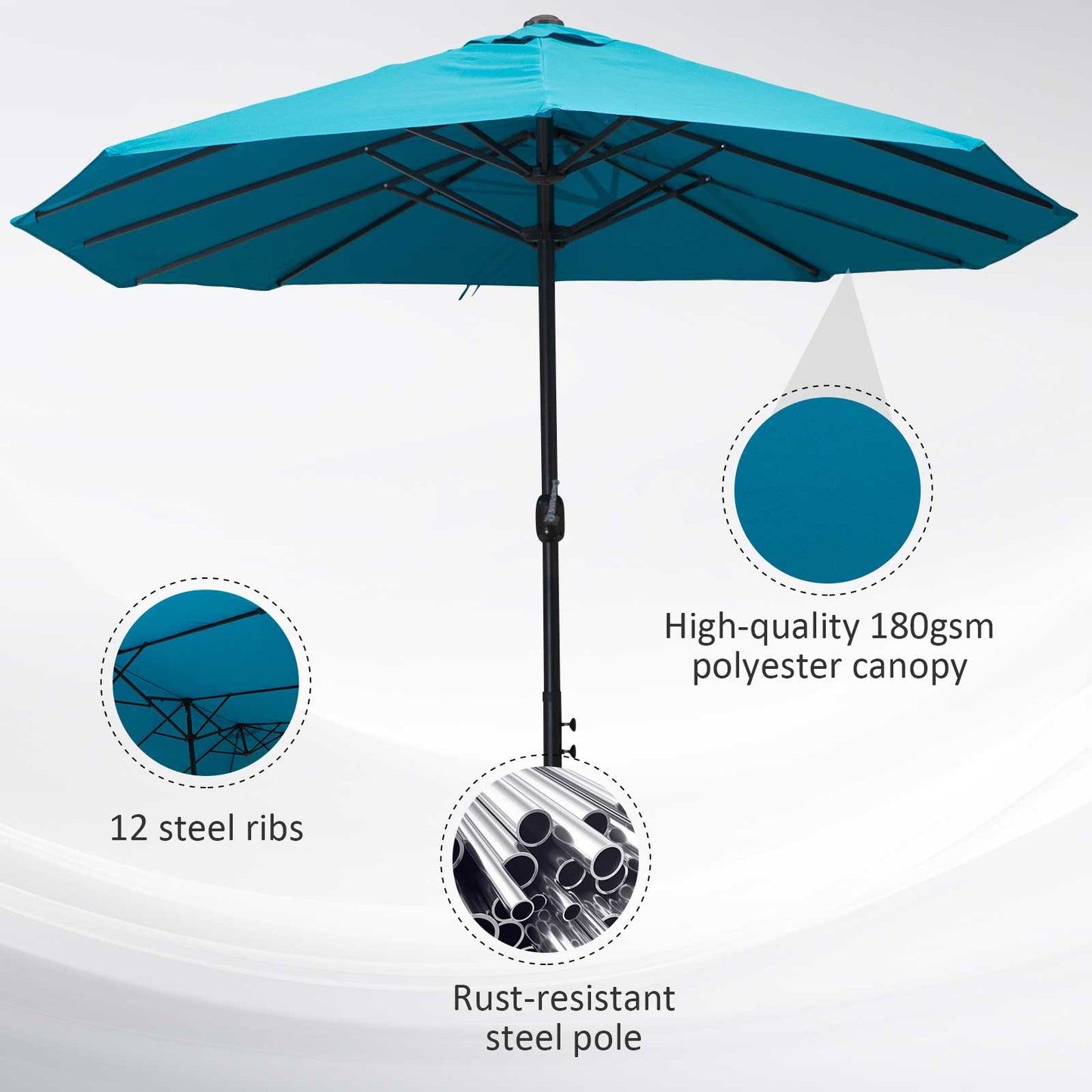 Outsunny 4.6m Double Garden Parasol - Sky Blue