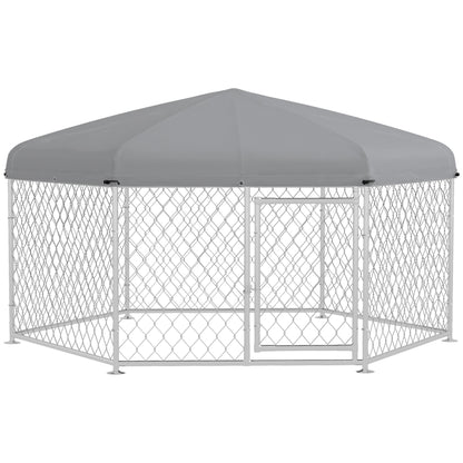 PawHut Dog Kennel and Run with Lockable Door, for Garden, Patio, Terrace, Large Dogs, 2.1 x 1.85 x 1.5m