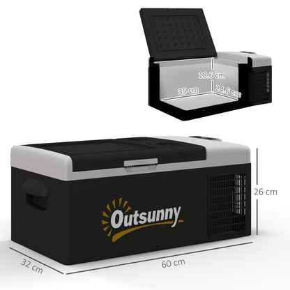 Outsunny 16L Portable Car Fridge, -20? to 10? Adjustable Temperature - Black/Grey