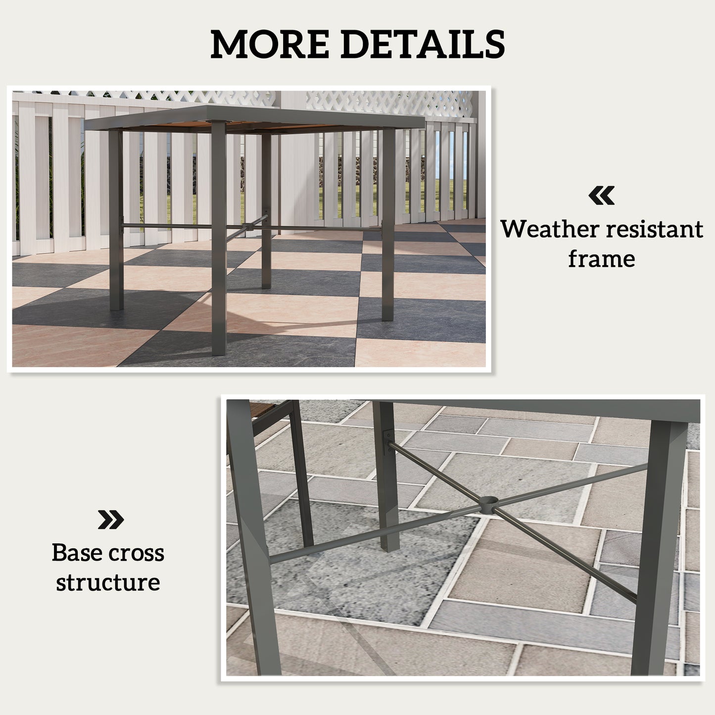 Outsunny Garden Table, 90cm Square Outdoor Patio Dining Table with 4.2 cm Umbrella Hole, Metal Frame, Wood Effect Top, for Terrace, Balcony, Natural Wood Finish