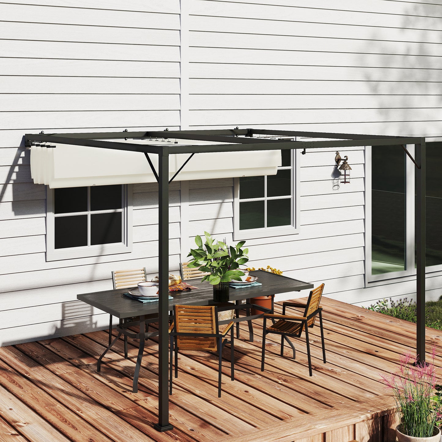 Outsunny 3 x 3(m) Outdoor Pergola with Retractable Canopy -Cream White