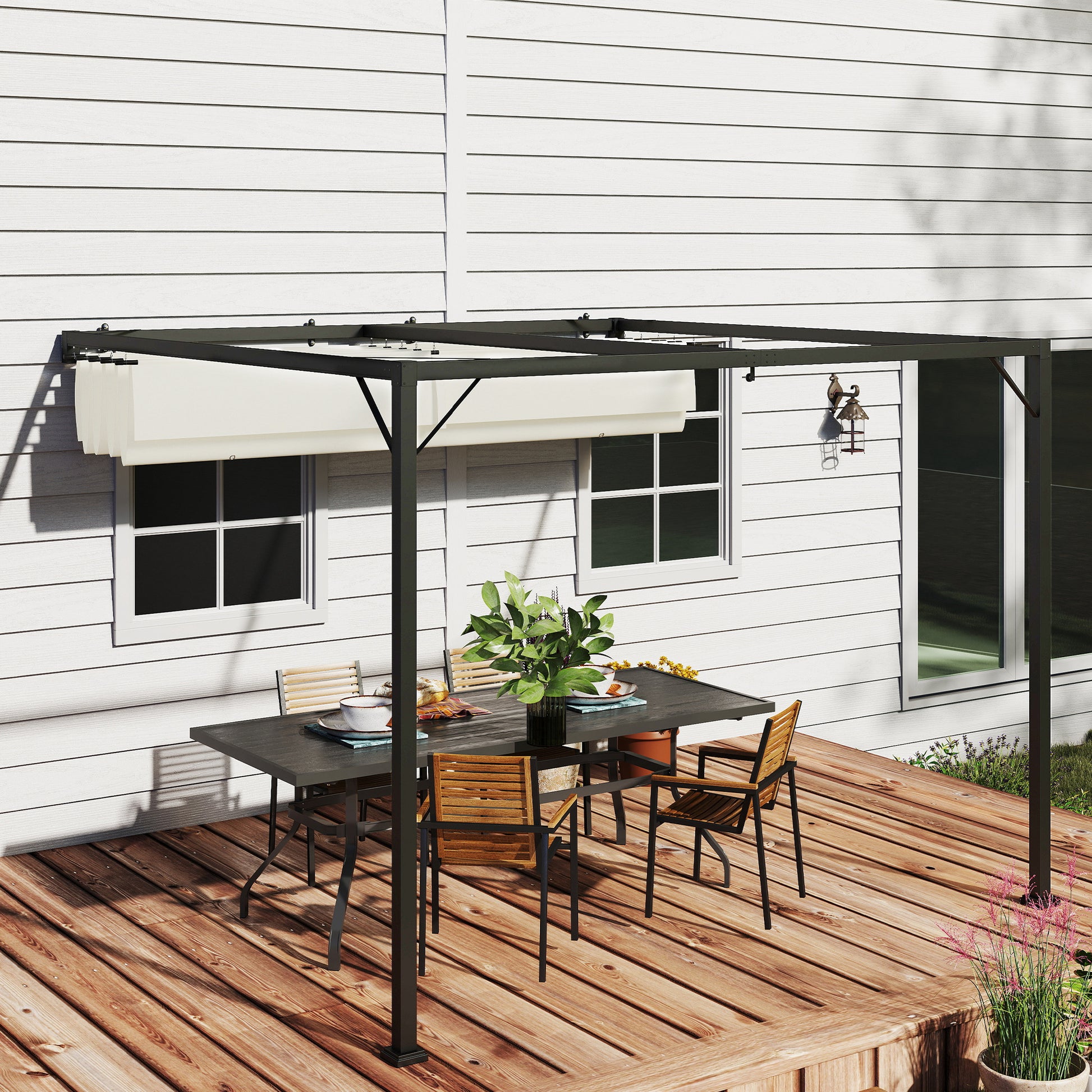 Outsunny 3 x 3(m) Outdoor Pergola with Retractable Canopy -Cream White