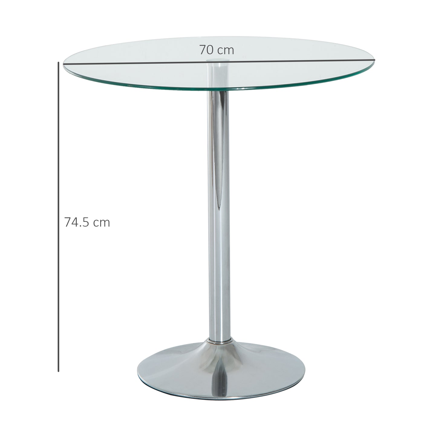 HOMCOM Round Dining Table, Modern Dining Room Table with Tempered Glass Top, Steel Base, Space Saving Small Bar Table