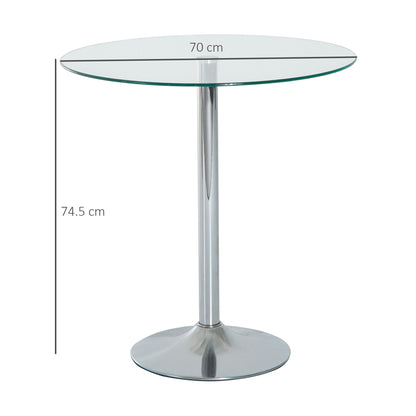 HOMCOM Round Dining Table, Modern Dining Room Table with Tempered Glass Top, Steel Base, Space Saving Small Bar Table