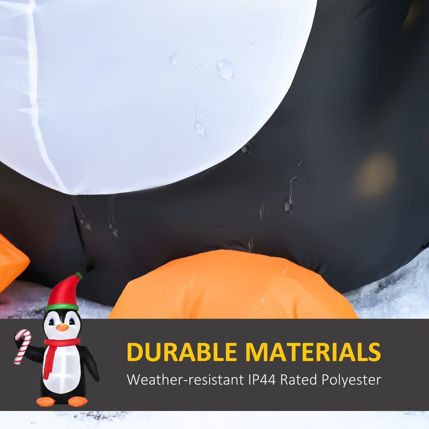 HOMCOM 2.5m Inflatable Christmas Penguin Holding Candy Cane Blow Up Outdoor Decoration with LED Lights for Holiday