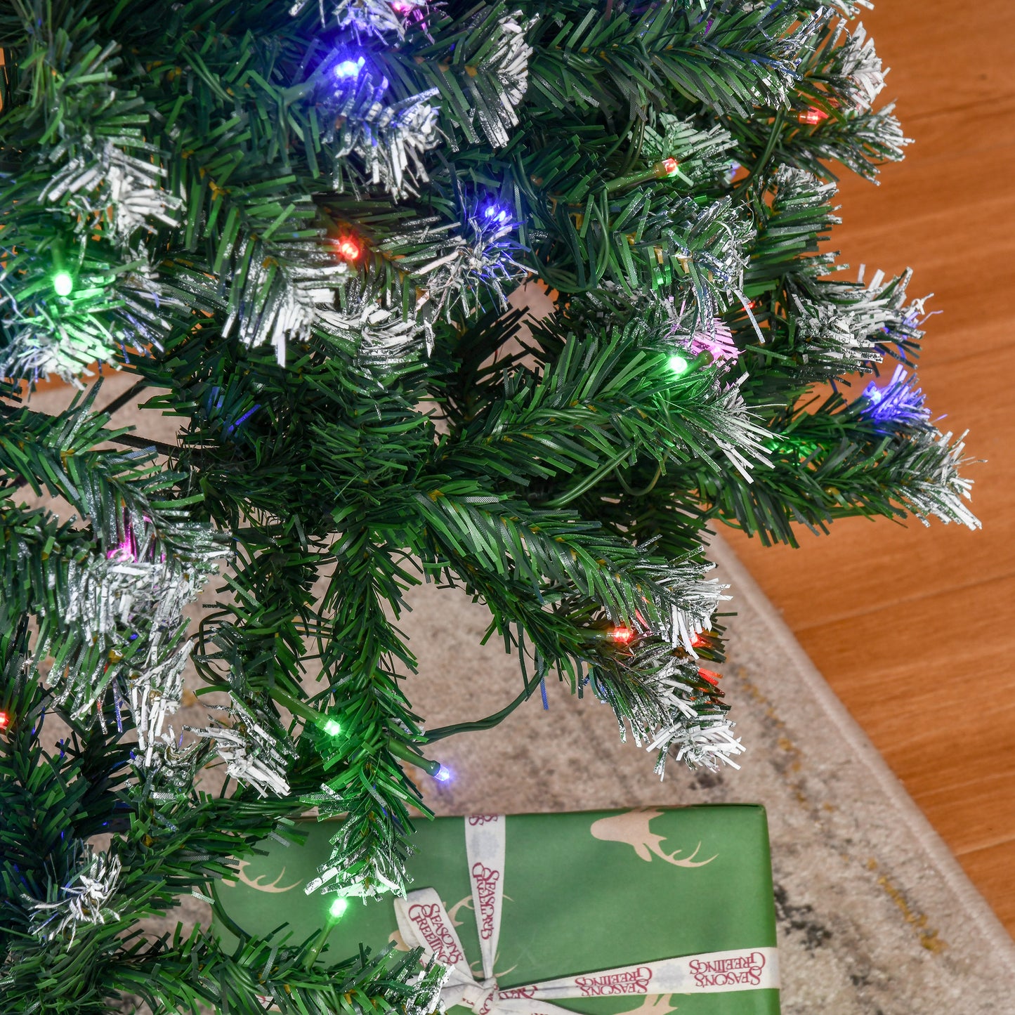 HOMCOM 7' Tall Prelit Pencil Slim Artificial Christmas Tree with Realistic Branches, 350 Colourful LED Lights and 818 Tips, Xmas Decoration, Green