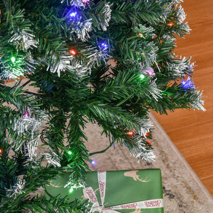 HOMCOM 7' Tall Prelit Pencil Slim Artificial Christmas Tree with Realistic Branches, 350 Colourful LED Lights and 818 Tips, Xmas Decoration, Green