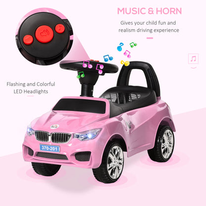HOMCOM Ride on Sliding Car Baby Toddler Foot to Floor Slider Stroller w/ Horn Music Working Lights Hidden Storage Big Steering Wheel Pink