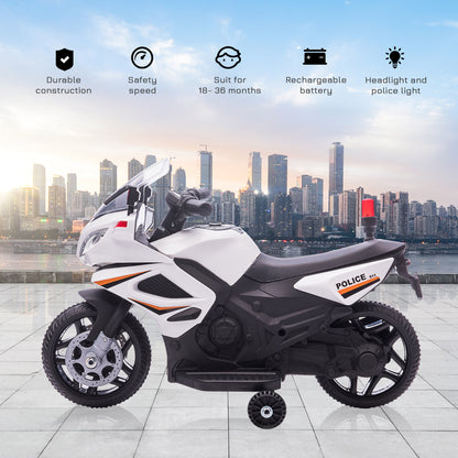 HOMCOM Kids 6V Electric Ride On Motorcycle Police Car Vehicle w/ Lights Horn Realistic Sound Outdoor Play Toy for 18 - 36 months White