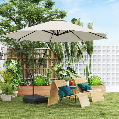 Outsunny 3(m) Garden Cantilever Parasol with Fillable Base up to 90kg, Wind Protection Strap, Cover, Round Banana Hanging Umbrella with Crank Handle and Tilt, UPF50+ Patio Umbrella, Cream