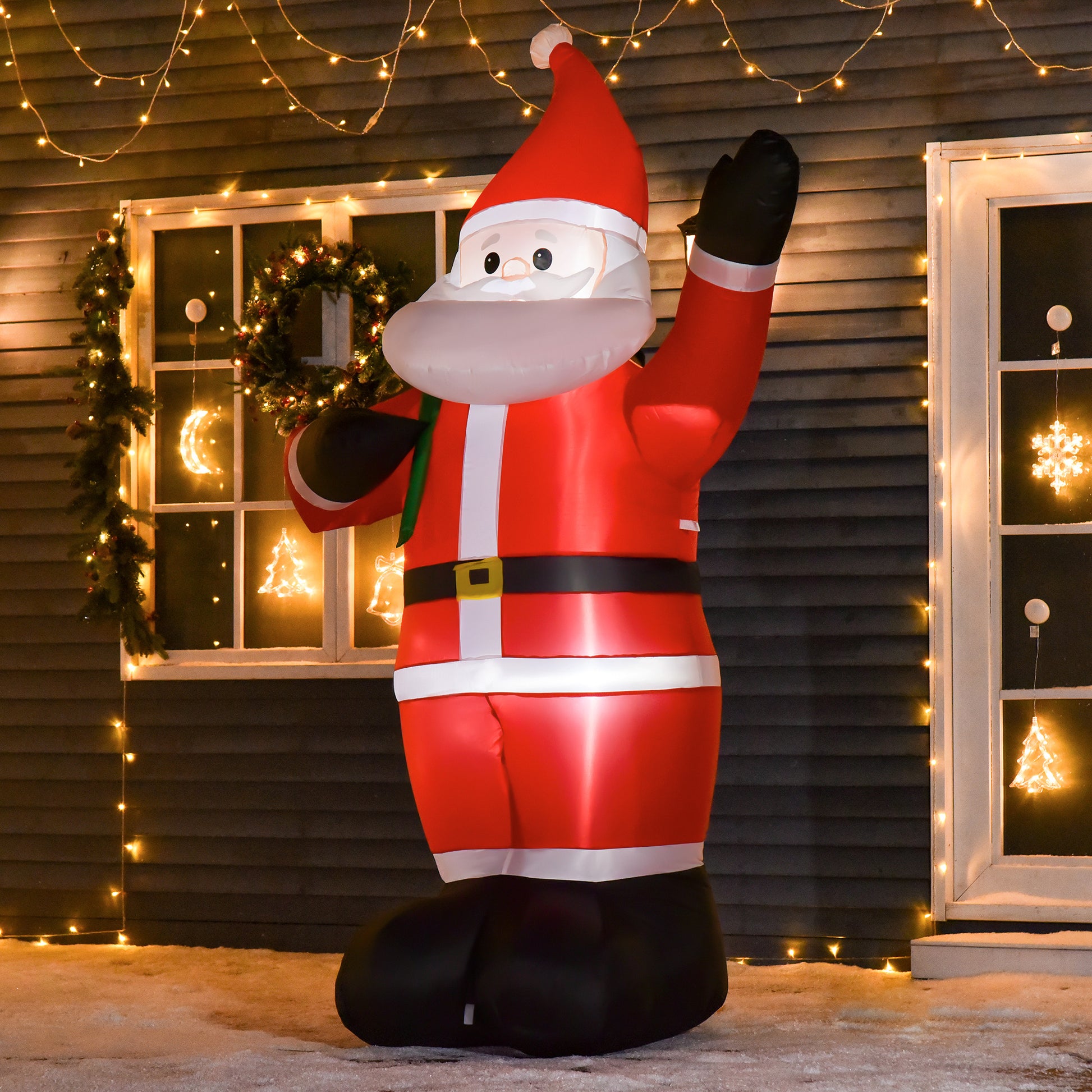 HOMCOM 2.4m Christmas Inflatable Santa Holiday Yard Decoration with LED Lights, Indoor Outdoor Lawn Blow Up Decor