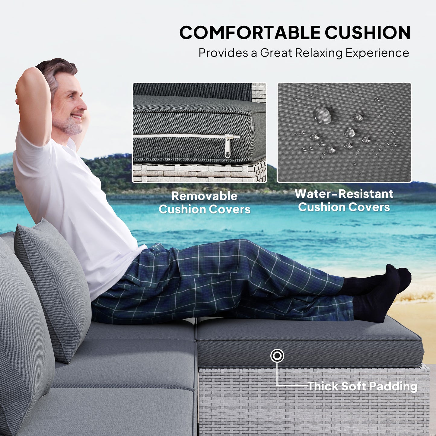 Outsunny 6 Pieces Rattan Corner Sofa Set - Mixed Grey