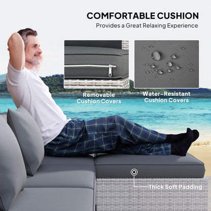 Outsunny 6 Pieces Rattan Corner Sofa Set - Mixed Grey