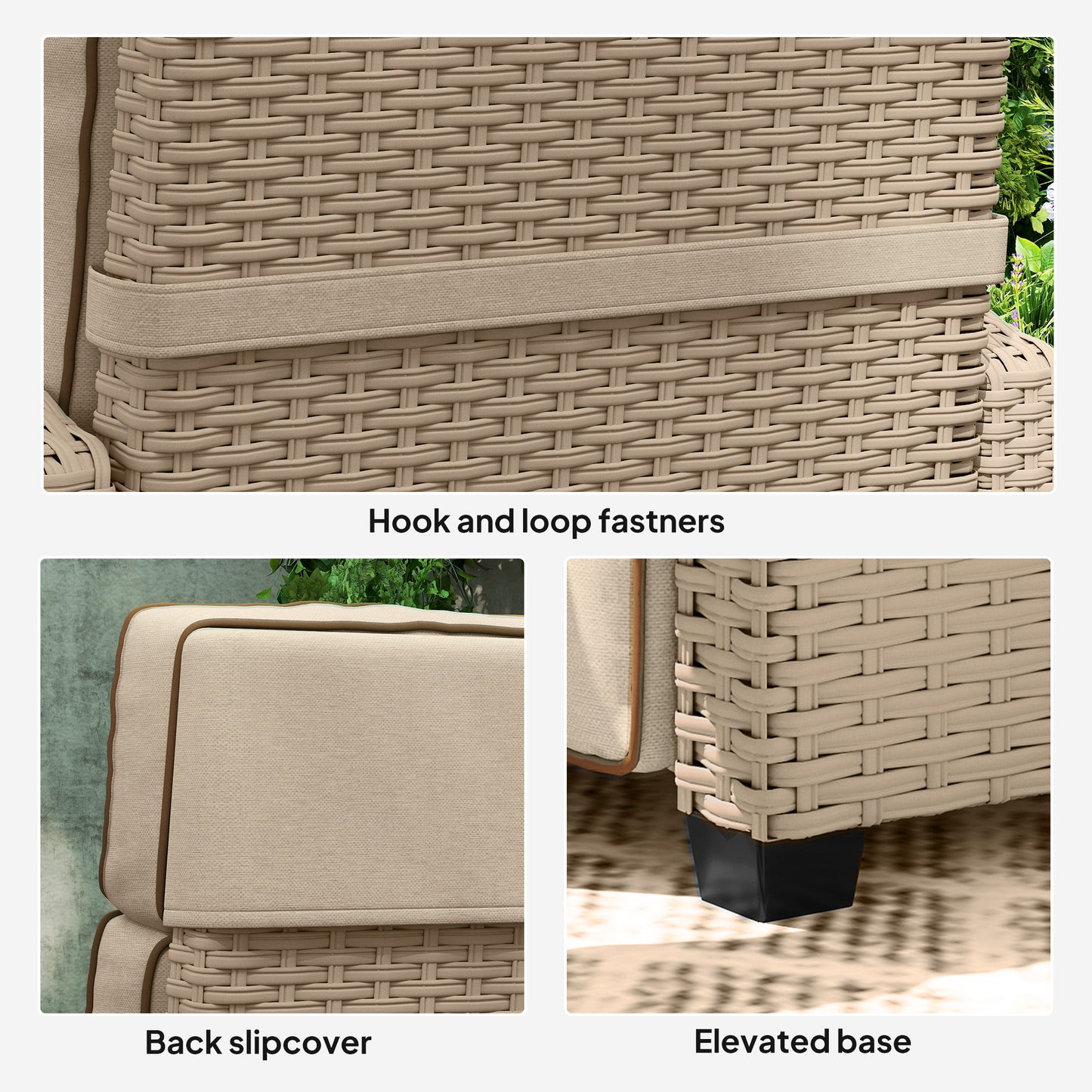 Outsunny 145° Reclining Rattan Armchair, with Footrest - Khaki/Beige