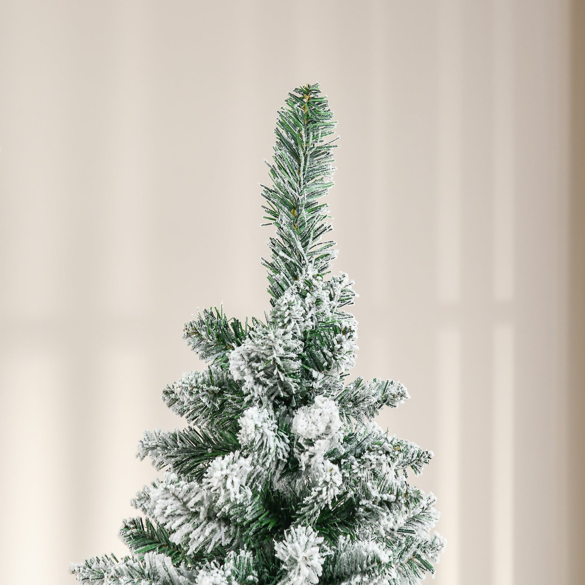 HOMCOM 6 Foot Snow Flocked Artificial Christmas Tree, Xmas Pencil Tree with 630 Realistic Branches, Auto Open, Pinewood Base, Green