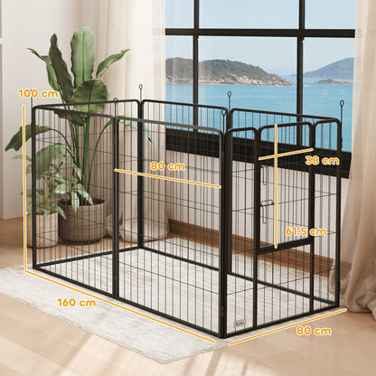 PawHut 6 Panels Dog Playpen, Portable Detachable Puppy Pen with Door, for Large Dogs, 100cm High, Black