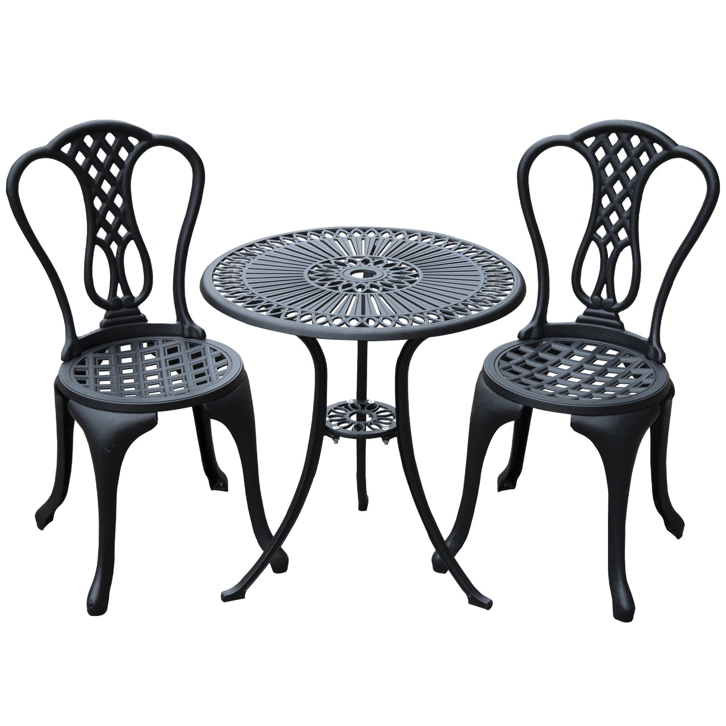 Outsunny 3 Piece Patio Cast Aluminium Bistro Set Garden Outdoor Furniture Table and Chairs Shabby Chic Style