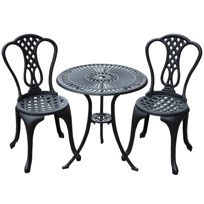 Outsunny 3 Piece Patio Cast Aluminium Bistro Set Garden Outdoor Furniture Table and Chairs Shabby Chic Style
