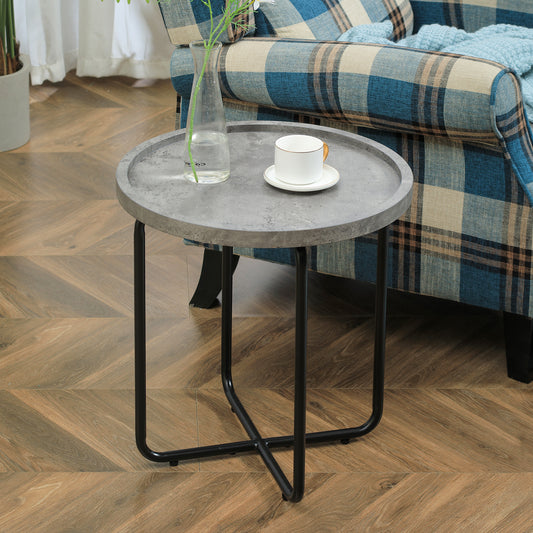 HOMCOM Round End Table, Modern Accent Side Table with Cement Effect Tabletop and Metal Frame for Living Room