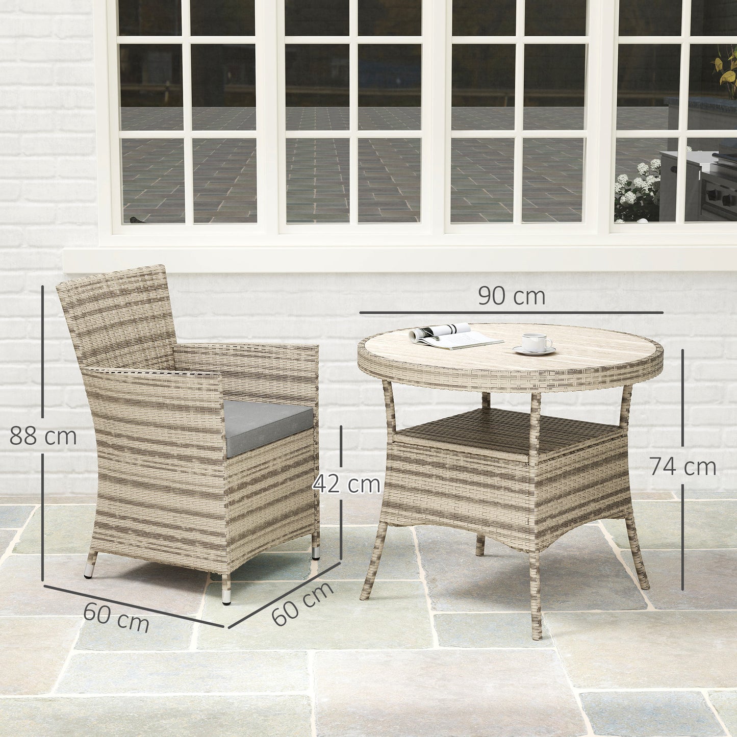 Outsunny Five-Piece Rattan Garden Set, with Two-Tier Table - Grey