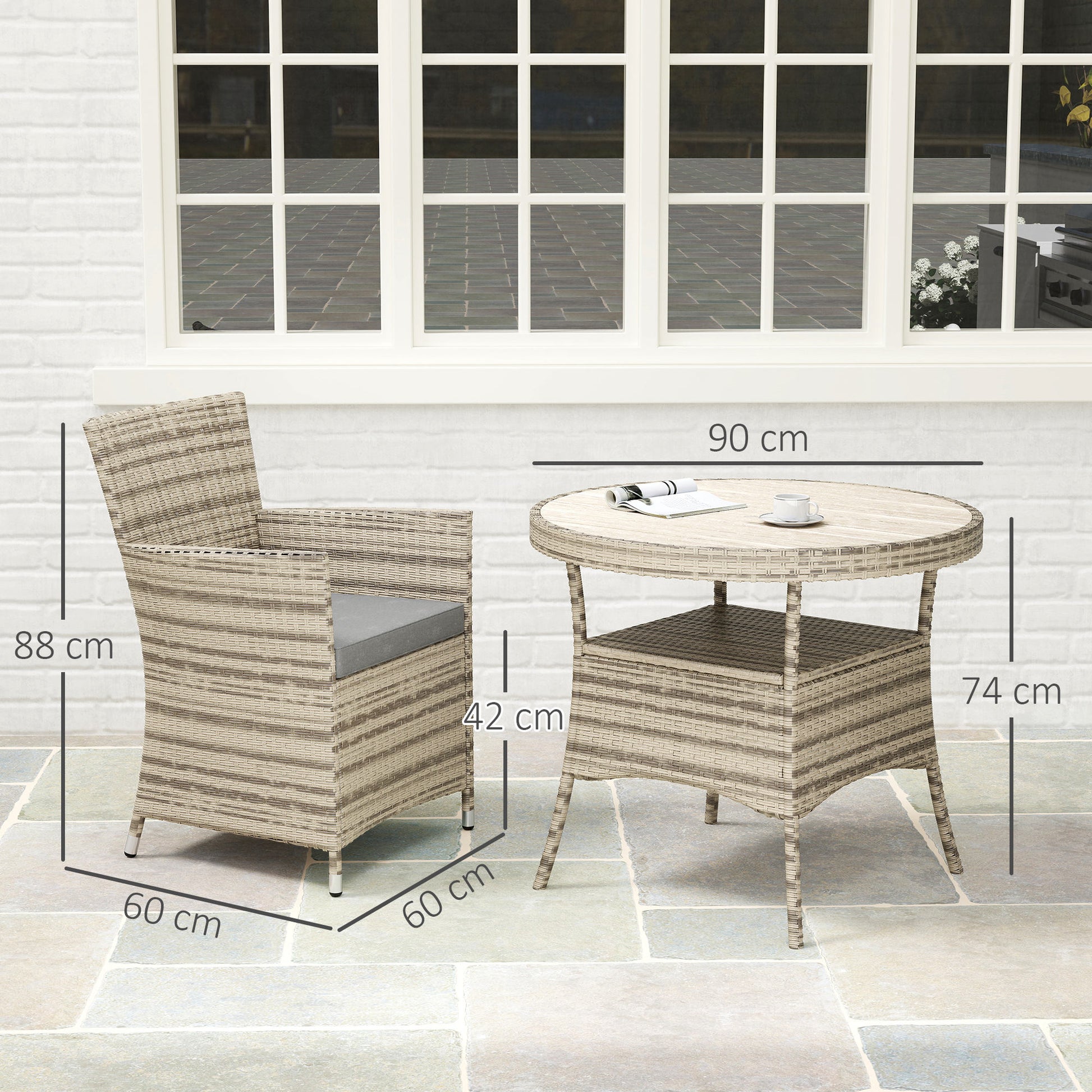 Outsunny Five-Piece Rattan Garden Set, with Two-Tier Table - Grey