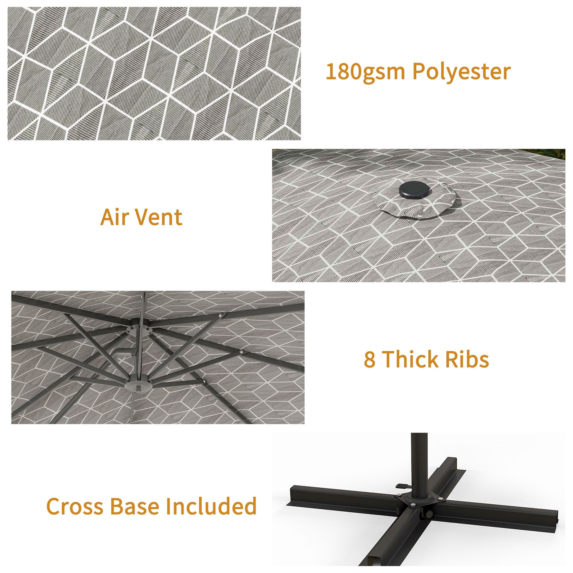 Outsunny 3(m) Convertible Cantilever Parasol and Centre-post Garden Parasol with Cross Base, 360° Rotation Banana Parasol with Crank Handle and 8 Ribs, Hanging Patio Umbrella, Black and White