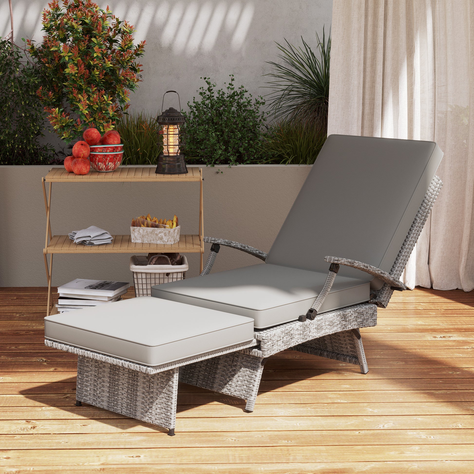 Outsunny 80° Reclining Rattan Lounger - Grey
