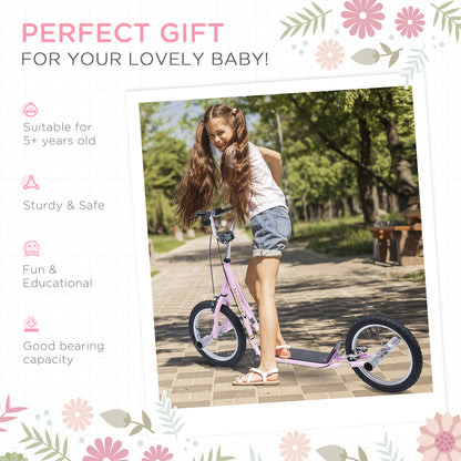 HOMCOM Non-Electric Pneumatic 16" Tyres Scooter-Pink