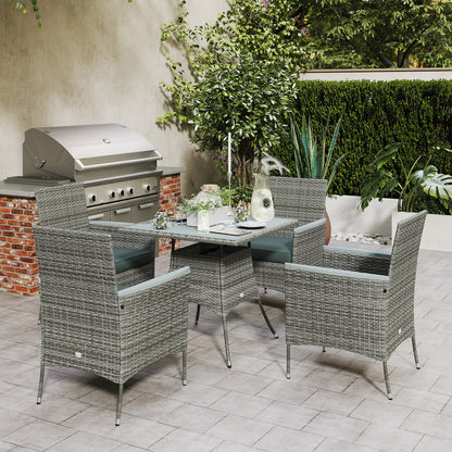 Outsunny Five-Piece Rattan Set, with Wood-Top Table - Grey