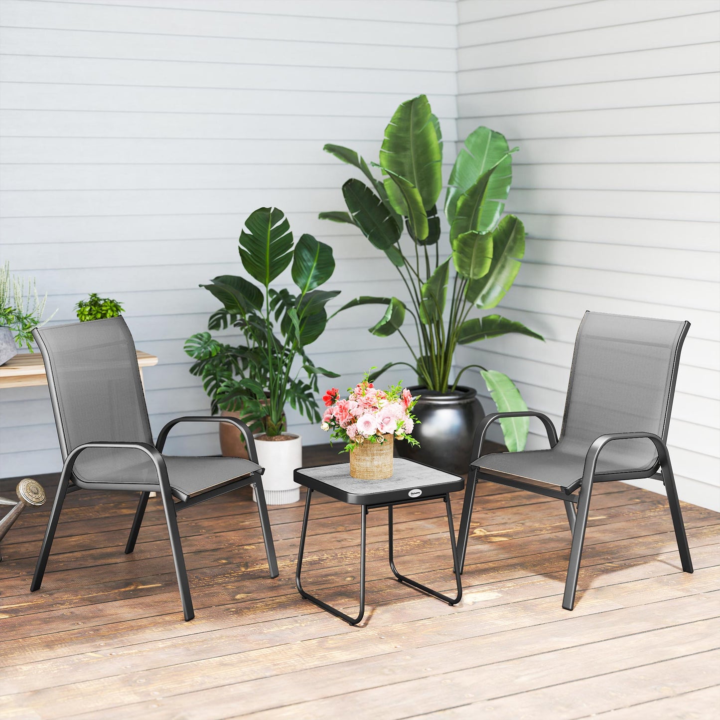 Outsunny Three-Piece Metal Frame Garden Seating Set - Grey