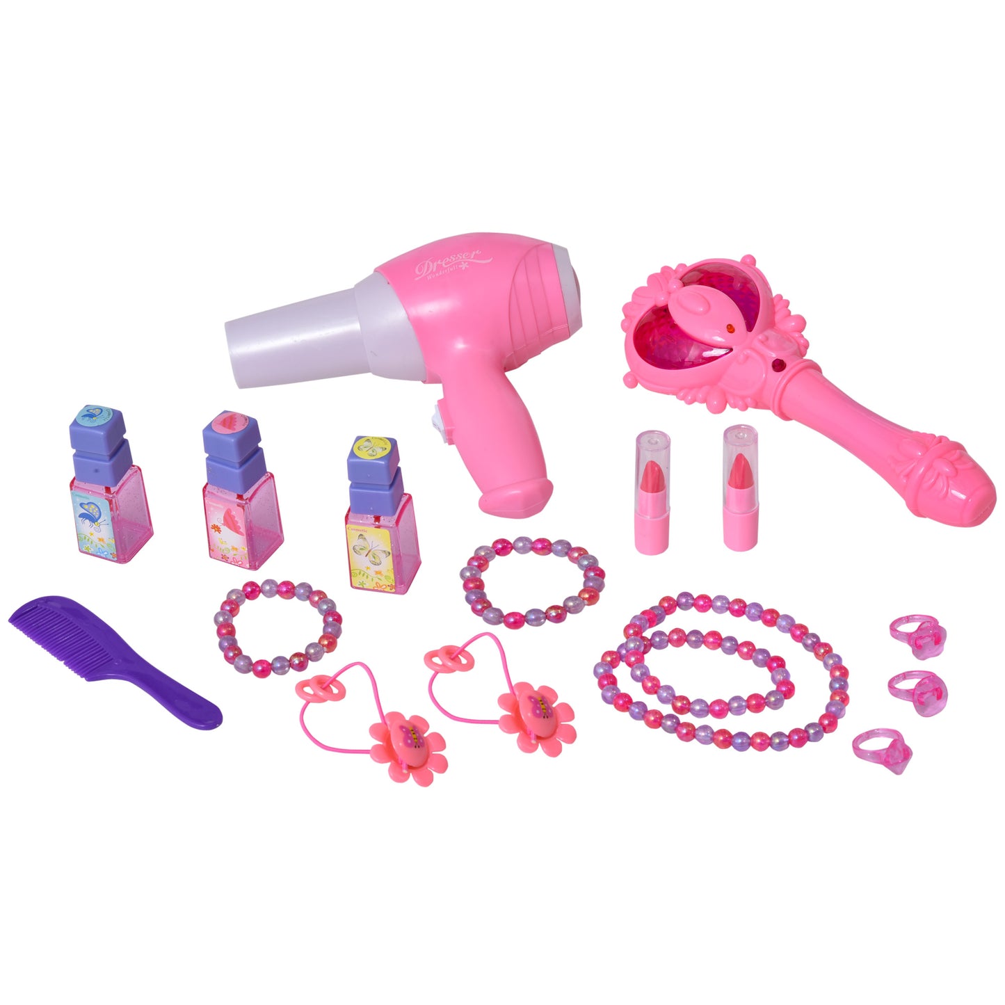 HOMCOM Kids Pretend Play Plastic Vanity Table Set w/ Sound Effect Pink