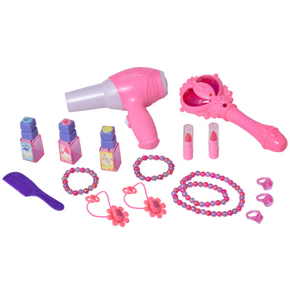 HOMCOM Kids Pretend Play Plastic Vanity Table Set w/ Sound Effect Pink