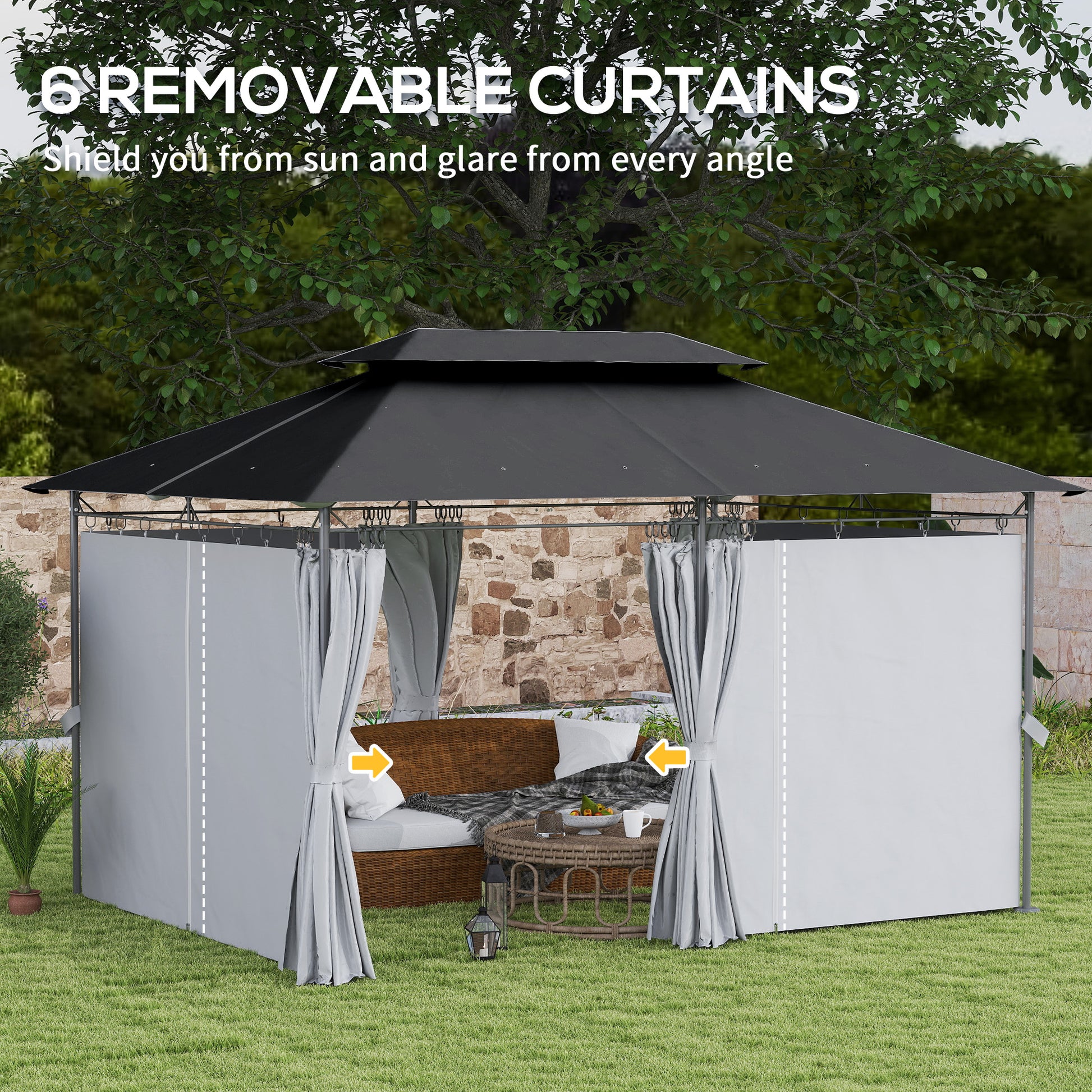 Outsunny 3 x 4m Metal Frame, Two-Tier Roof Gazebo - Dark Grey