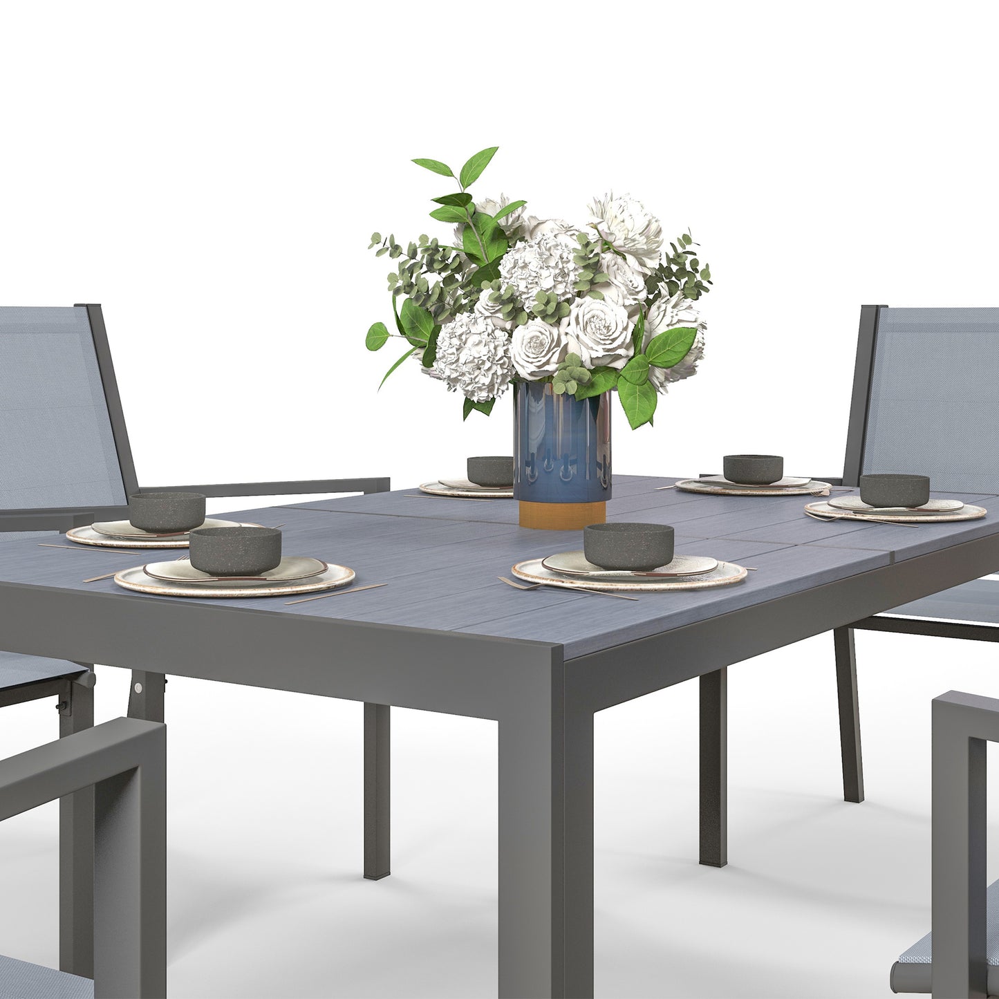 Outsunny Seven-Piece Garden Dining Set, with Plastic Wood-Top Table - Grey