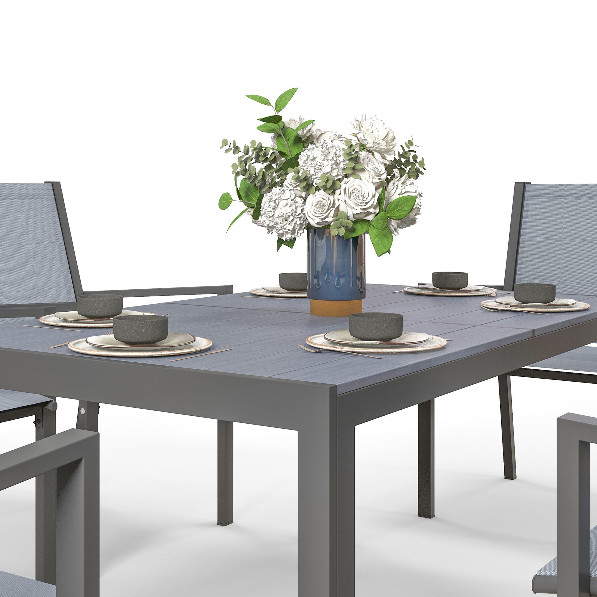 Outsunny Seven-Piece Garden Dining Set, with Plastic Wood-Top Table - Grey