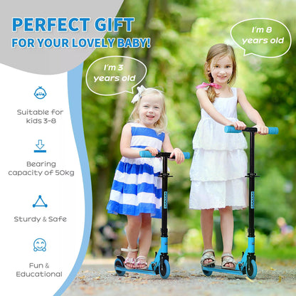 HOMCOM Scooter for Kids Toddler Foldable Kick Scooter with Adjustable Height Brake for Boys and Girls 3-8 Years Aluminium Blue