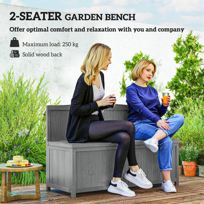 Outsunny Wood Storage Bench for Patio Furniture, Outdoor Garden Seating Tools, Grey