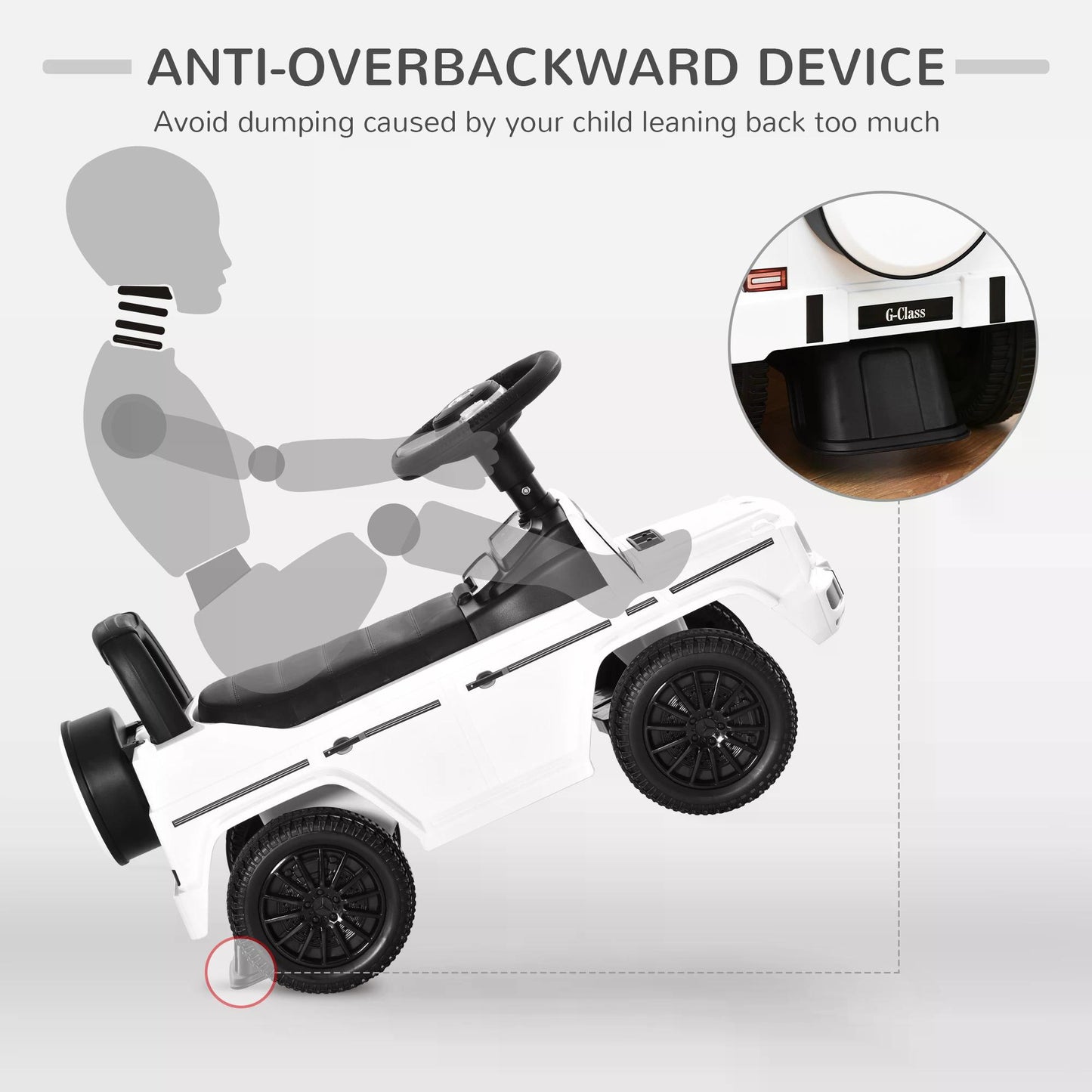 HOMCOM Aosom Compatible Baby Push Handle Sliding Car Mercedes-Benz G350 Licensed Foot to Floor Slider Stroller w/ Horn Under Seat Storage White