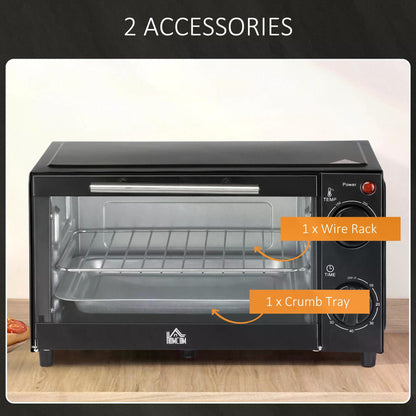 HOMCOM Convection Mini Oven, 9L Countertop Electric Grill, Toaster Oven with Adjustable Temperature, Timer, Baking Tray and Wire Rack, 750W