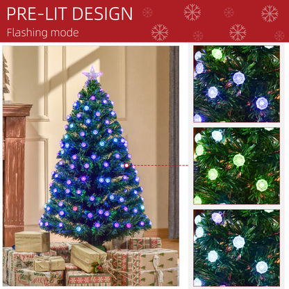 HOMCOM 4FT Prelit Christmas Tree Artificial w/Fibre Optic Decorations LED Light Holiday Home Xmas Decoration-Green