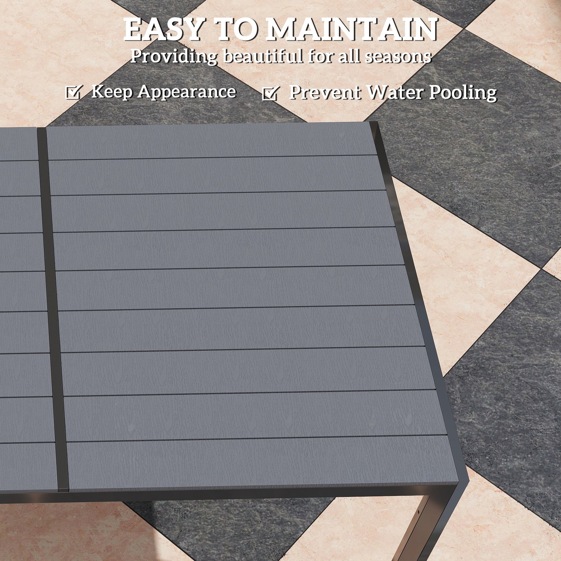 Outsunny 7 Piece Garden Dining Set, Outdoor Furniture Set with 6 Stackable Chairs and 150 cm Rectangle Table, WPC Slatted Top, Rust-Resistant Steel Frame, for Garden, Porch, Terrace