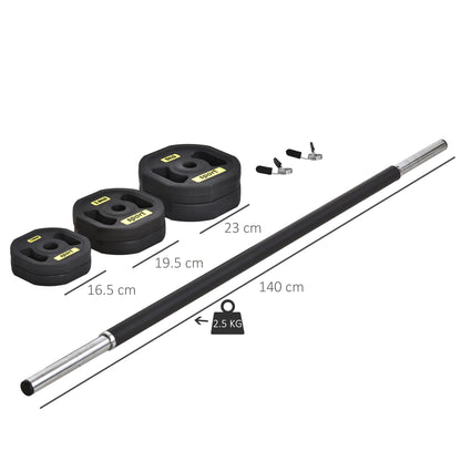 HOMCOM 20KGS Adjustable Barbell Set Plate Bar Clamp Rod Home Gym Sports Area Exercise Ergonomic Black