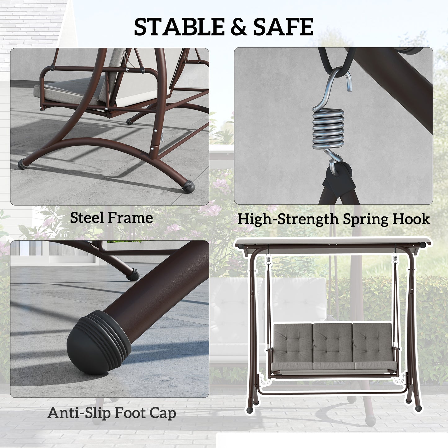 Outsunny Convertible Three-Seater Swing Bed - Grey