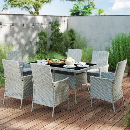 Outsunny Seven-Piece Rattan Dining Set - Grey