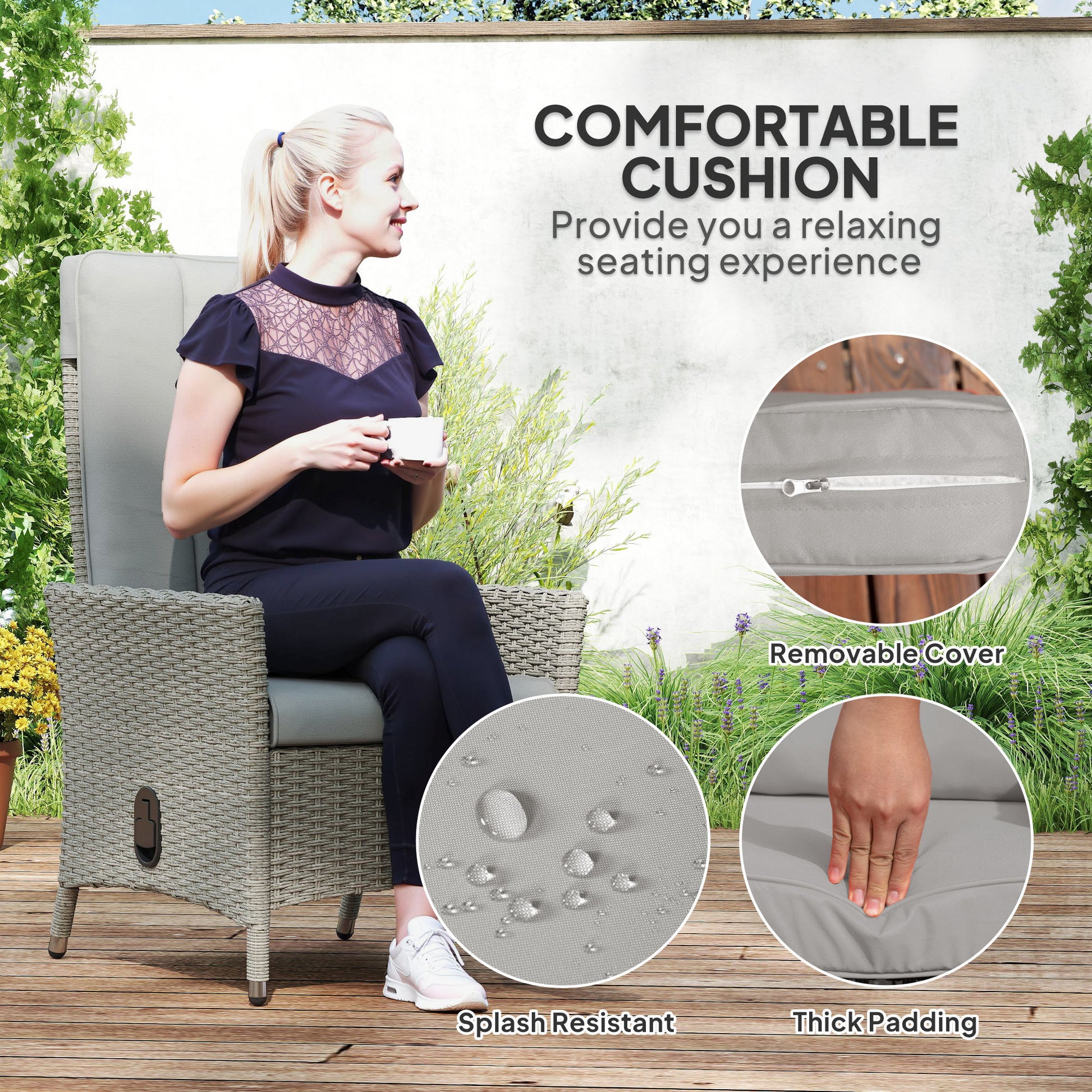 Outsunny 105°-150° Reclining Rattan Chair - Grey