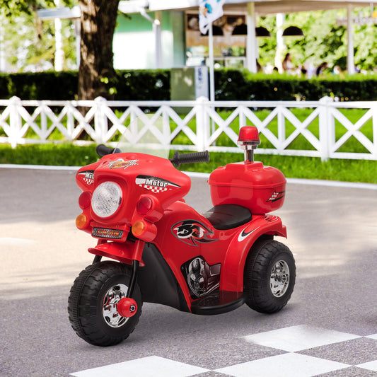 HOMCOM Kids 6V Electric Ride On Motorcycle 3 Wheel Vehicle Lights Music Horn Storage Box Outdoor Toy for 18 - 36 Months Red