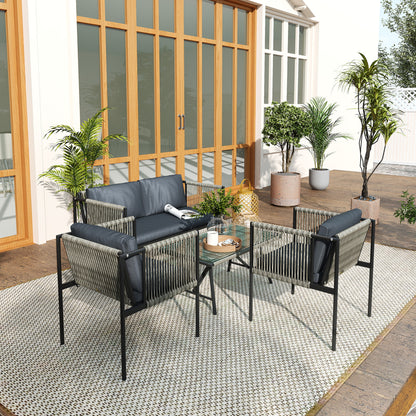 Outsunny Four-Piece Round Rattan Rope Sofa Set - Grey